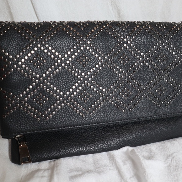 Urban Expressions Lesley Micro Stud Clutch Black Bag Fold Over - Picture 1 of 10